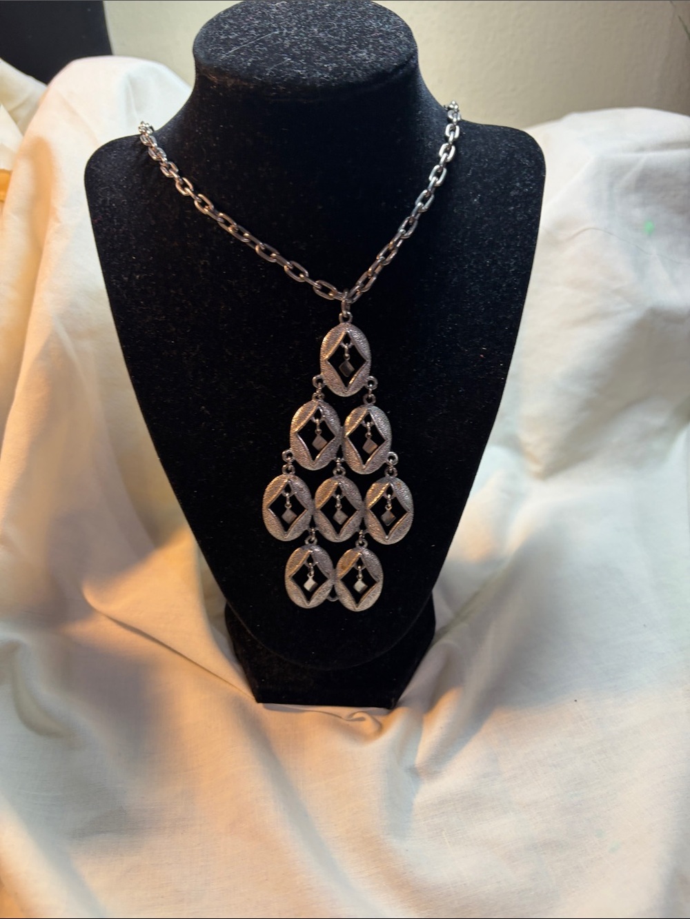 Silver-Tone Cascading Geometric Pendant Necklace - Statement Silver Necklace